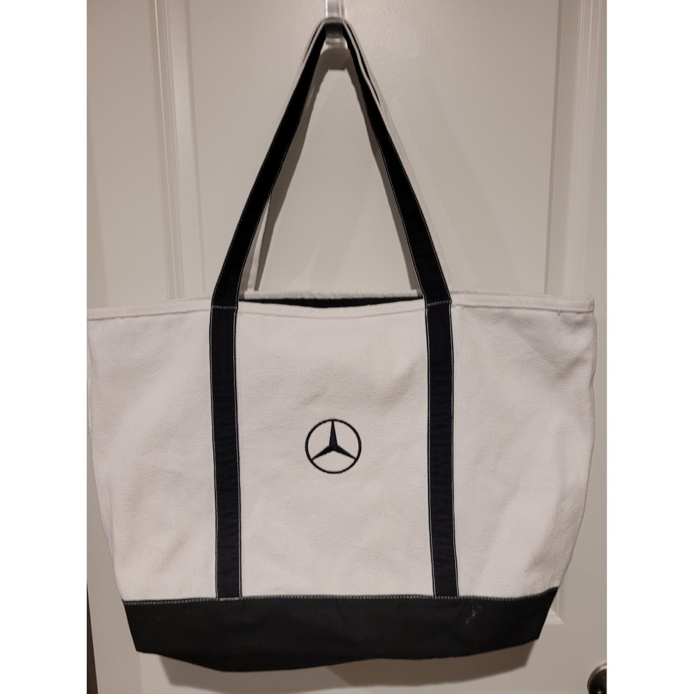 Mercedes-Benz White Black Logo Tote Bag Large Shoulder Strap, Casual